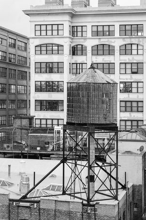 Iconic wooden water tower on New York City rooftop