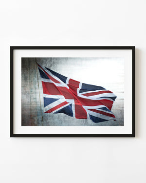 Waving Union Jack with a weathered grunge texture.
