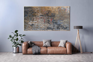 Panoramic detail of faded characters on a Beijing wall