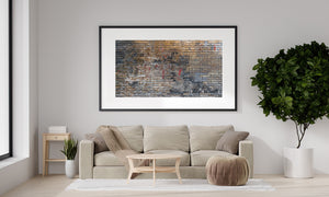 Weathered brick textures and faded Chinese writing