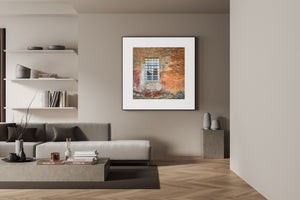 Italian architectural detail with rusted bars and cracked plaster