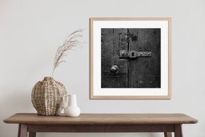 Monochrome architectural detail of a London door fastening