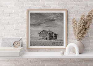 rustic abandoned building prairie artwork
