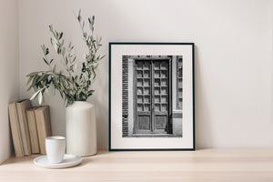 Monochrome detail of an old Uruguay entrance with weathered door frames