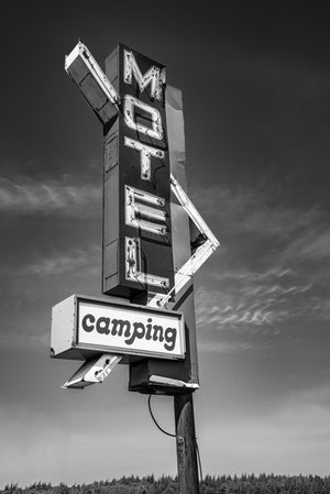 vintage western canada motel sign black and white