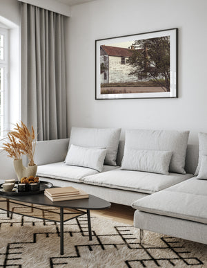 Weathered Northern Ontario home surrounded by trees and dry roadside grass