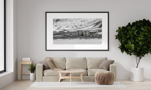 Icy shoreline with historic Antarctic whaling station ruins