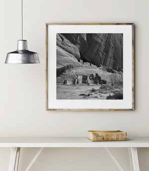 Canyon de Chelly cliff dwellings photographed in monochrome