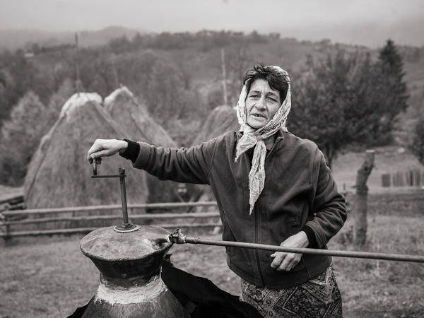 Romanian farm woman black and white