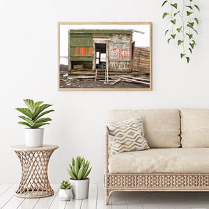 Wooden building with the word Chile at Whalers Bay Station Antarctica | Photo Art Print fine art photographic print