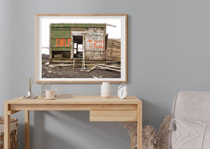 Wooden building with the word Chile at Whalers Bay Station Antarctica | Photo Art Print fine art photographic print