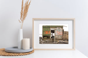 Wooden building with the word Chile at Whalers Bay Station Antarctica | Photo Art Print fine art photographic print