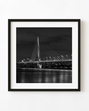 World Cup Bridge in Seoul illuminated at night in black and white