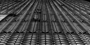 Abstract monochrome photograph of layered fins on the World Trade Center facade