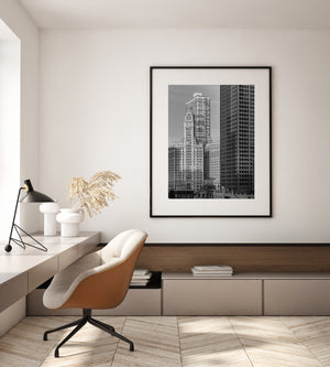 Contrasto tra architetture urbane di Chicago in bianco e nero