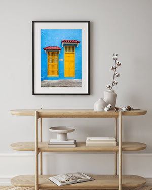 Blue wall yellow doorway image