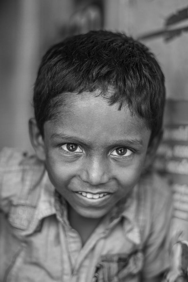 Black and white portrait of boy