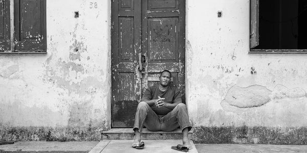 Black and white rural Cuba scene