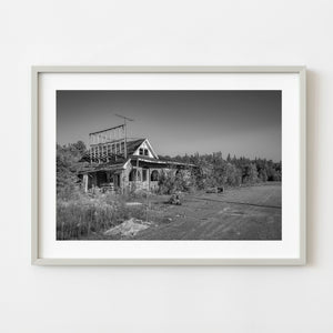 Abandoned motel in Northern Ontario photographed in black and white