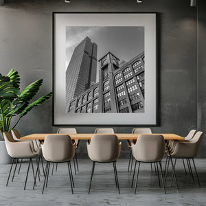 Architecture wall art showcasing iconic landmark buildings in bold black and white