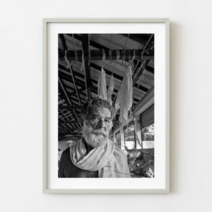 Bearded Indian man workshop portrait in black and white
