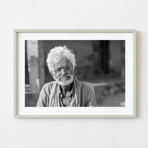 Black and white portrait of an elderly man photographed in India