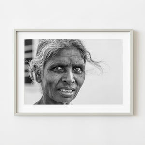 Black and white portrait of an elderly woman in Kampalapura India