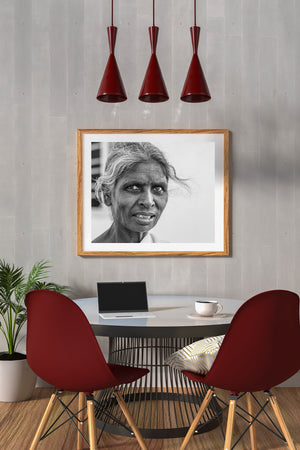 Elderly woman photographed in black and white in Kampalapura India