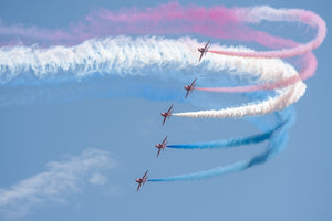 Red Arrows Curving Smoke Trails Colour Aviation Photography