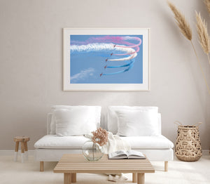 Red Arrows Curving Smoke Trails Colour Aviation Photography