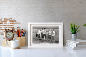 Candid group of five men photographed on a summer day in Ontario