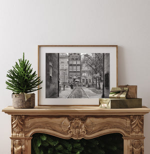 Central Gdansk street framed by architecture and textured walls