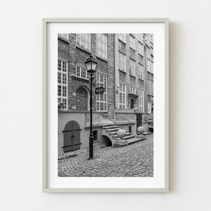 Black and white street architecture on Mariacka in Gdansk Poland