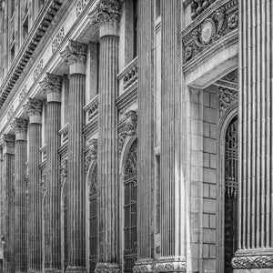 Black and white Havana architecture with massive fluted columns