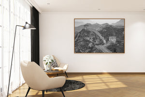 Historic Great Wall of China winding across steep hills