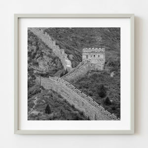 Great Wall of China watchtower in black and white