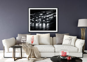 Starburst car headlights and moving traffic in Las Vegas