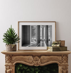 Washington DC landmark photograph with towering columns and long shadows