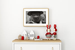 Detailed monochrome-style portrait with shallow depth of field