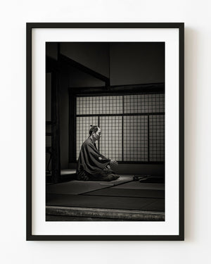 Seated samurai display figure in the formal reception room at Matsue's Samurai Residence, Japan.