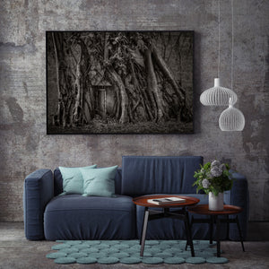 moody wall art with deep shadows, rain-soft reflections, and quiet tone