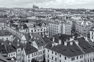 Prague Cityscape Black and White | Rooftops and Prague Castle