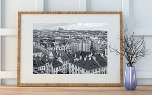 Prague Cityscape Black and White | Rooftops and Prague Castle