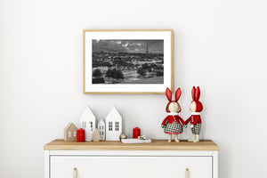 Wide black and white city view of Rosemount Northern Ireland
