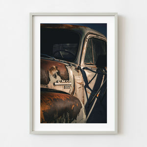 Rusty vintage GMC 9500 truck on an Alberta farm