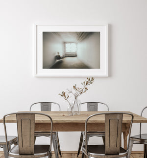 Sepia toned interior photograph with directional motion blur