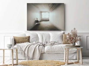 Experimental interior photograph with sweeping motion and window light