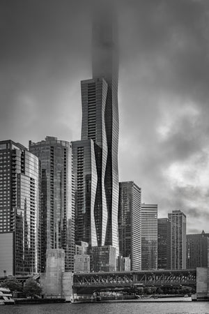 Chicago riverfront skyline with St. Regis tower above the Lake Shore Drive bridge