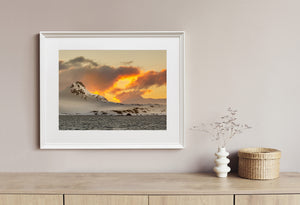 Fiery Sunset Behind an Antarctic Mountain | Polar Landscape Photography