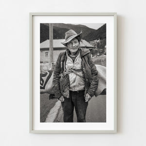 Black and white portrait of Tibetan man in Northern China